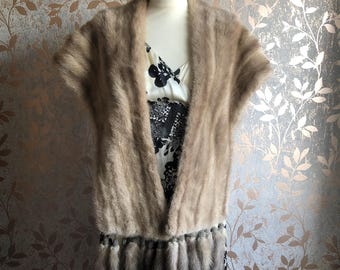 Vintage Real Sapphire / Taupe Mink Fur Shrug Stole with Detachable Tails on Poppers Wedding / Bridal / Retro Evening S8