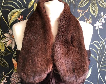 Vintage Real Brown Rabbit Fur Collar Large Handmade Coat / LARP / Costume Accessory