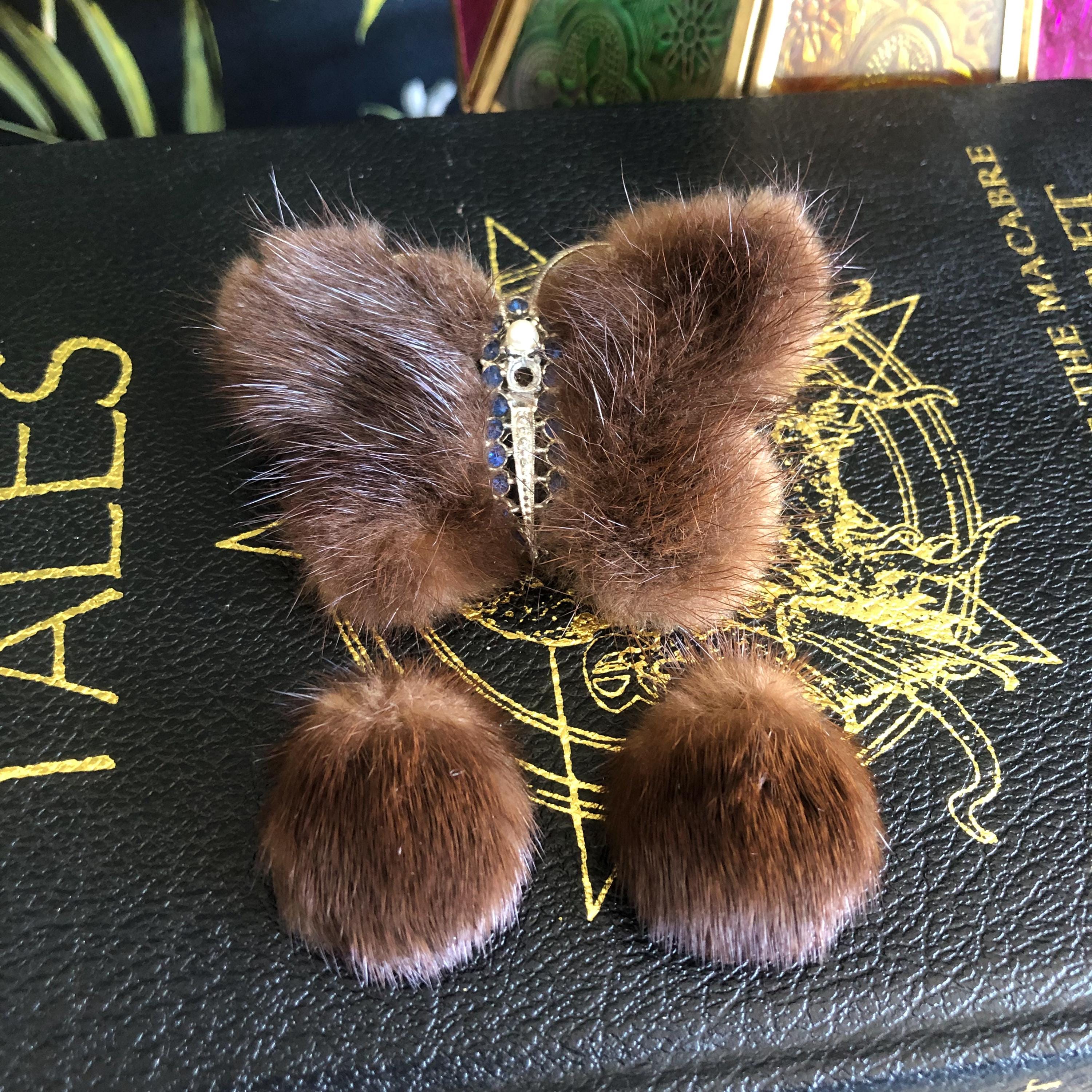 Boucles D'oreilles Clips Vintage Années 70 - Fourrure De Lapin Fauve - Occasion