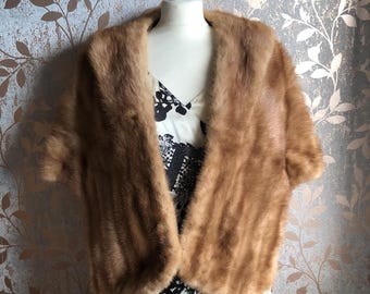 Vintage Real Large Autumn Haze Light Brown Mink Fur Stole Shrug by Plotskin Bros of Boston Wedding / Opera / Occasion S28