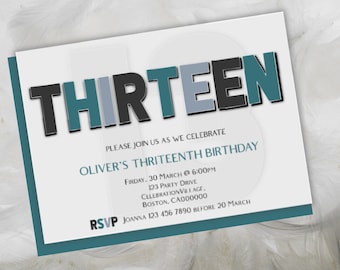 Thirteenth Birthday Invitation, 13th Invitation, Teen Birthday Invite, Personalized 13th Birthday Invitation, Editable Instant Download,