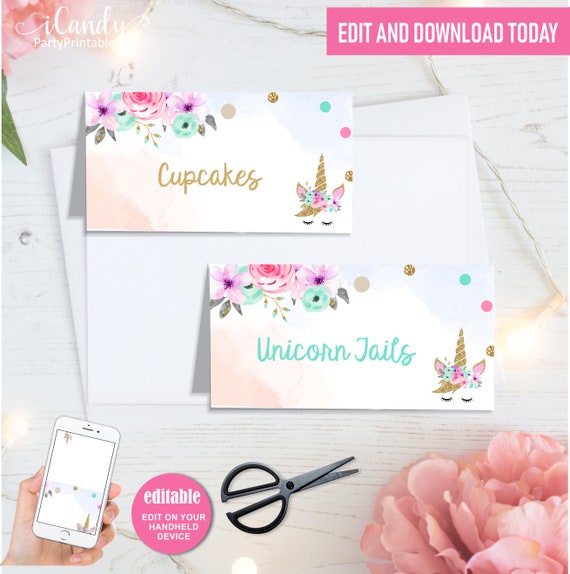 unicorn birthday unicorn tent fold printable card food cards floral