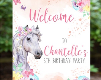 Horse Birthday Welcome Sign, Birthday Welcome Sign, Editable Welcome Sign, Printable Instant Download,