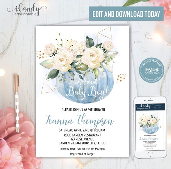 Pumpkin Baby Shower Invitation, for a Sweet Baby Boy, Fall Baby Shower Invitation, Editable Instant Download, Il_570xn