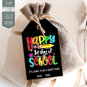First Day of School Tag Printable, Welcome Back To School Tags, Teacher Tags,  Instant Download,