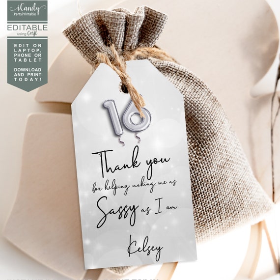 Printable Sweet Sixteen Thank You Tags