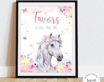 Horse Favor Sign, Birthday Favors, Horse Birthday Party, Editable Sign, Printable Instant Download,