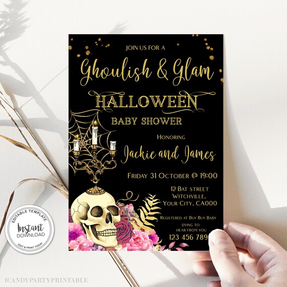 Halloween Baby Shower Invitation, Fall Baby Shower Invitation, Halloween Gender Reveal, Editable Digital Download, Il_570xn