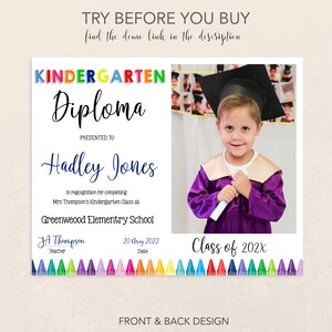 Editable Kindergarten Diploma with Photo, Preschool Certificate Template, Graduation Diploma 2024, INSTANT DOWNLOAD image 2