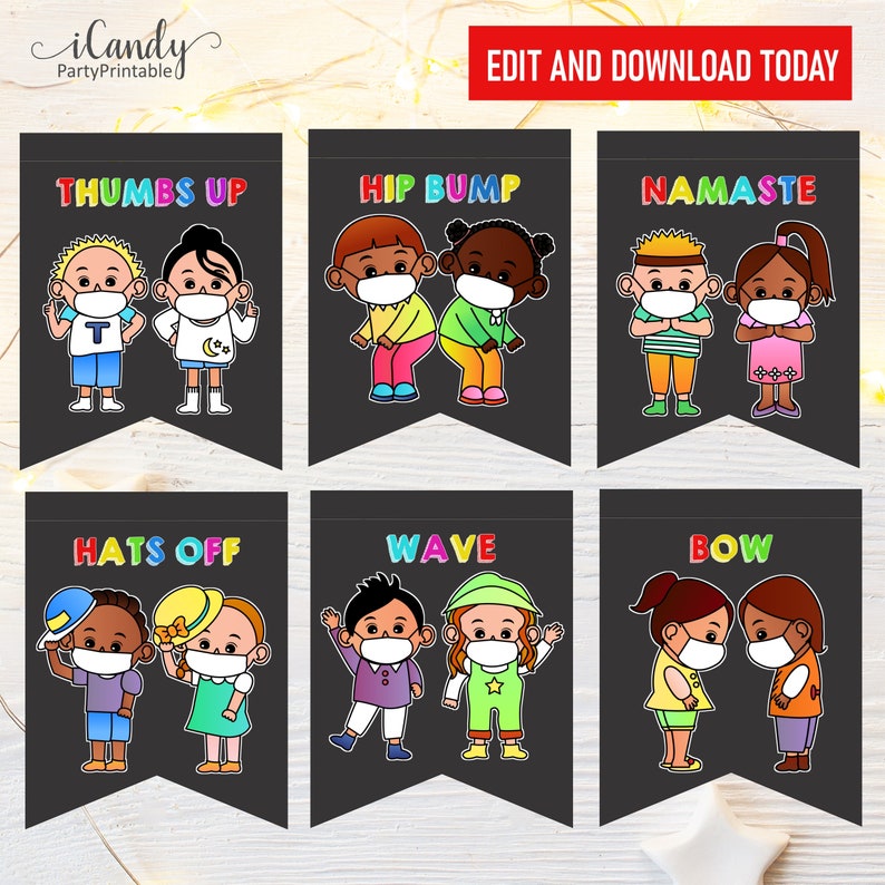Printable Bunting Social Distancing Greetings Instant Download,