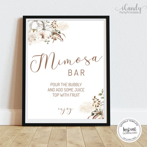 Mimosa Bar, Baby Shower Mimosa Sign, Pampas Grass Baby Shower Signs