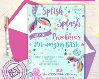 Mermaid Birthday Invitation, Mermaid Invitation, for a Girl, Mermaid Party, Editable