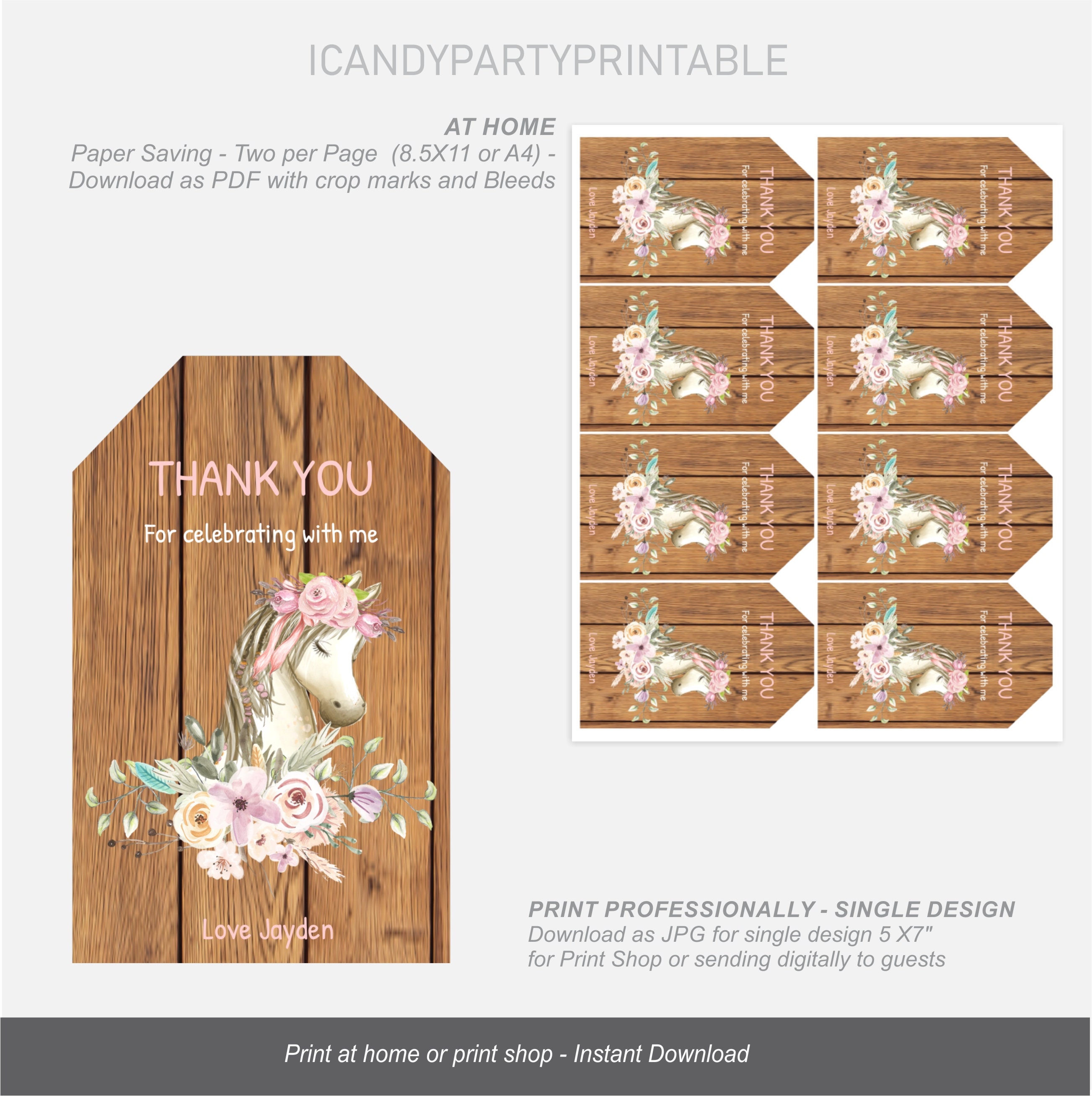 Horse Birthday Girl Favor Tags Horse Favor Tags Digital | Etsy