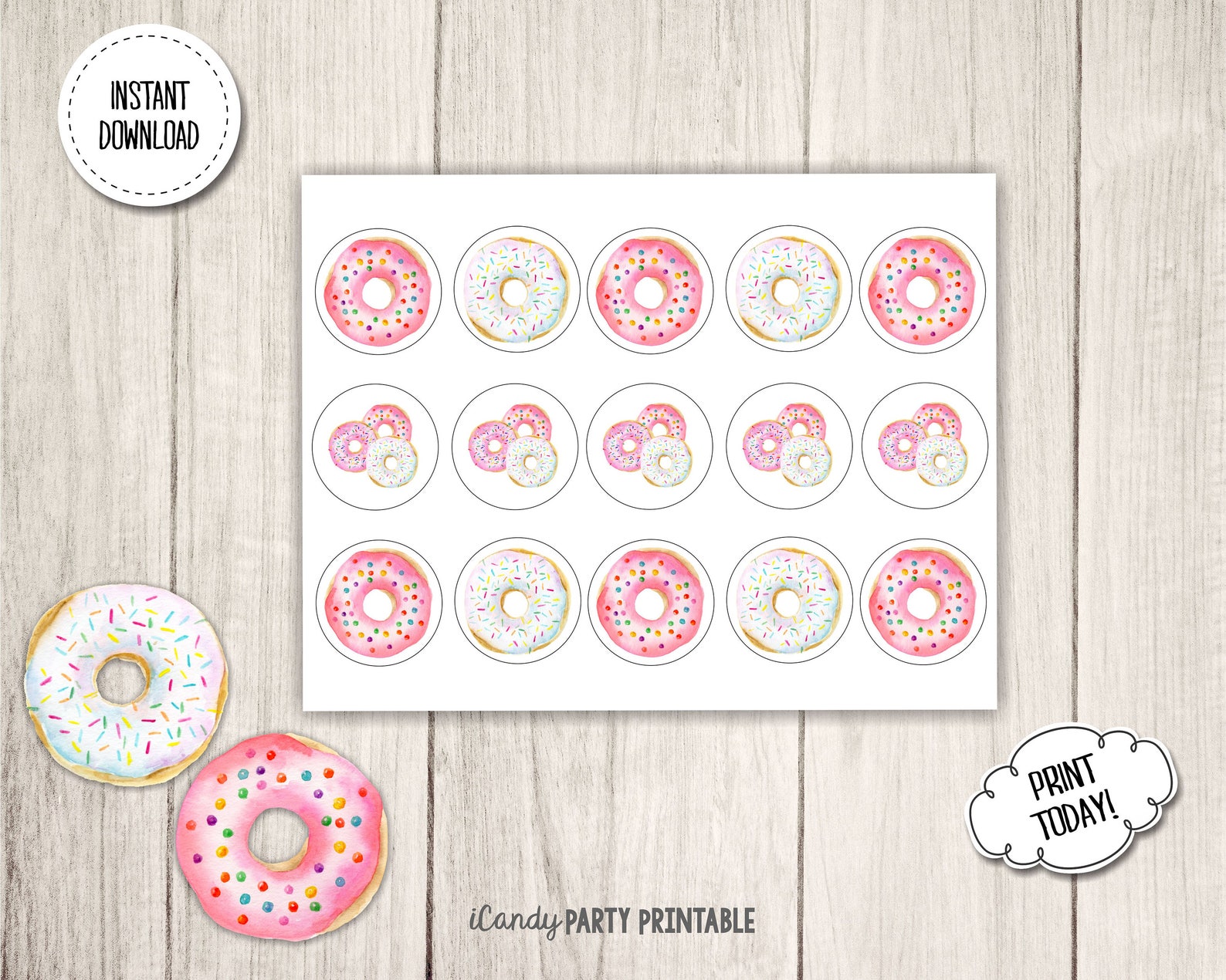 INSTANT DOWNLOAD Donut Cupcake Toppers Girl Donut Birthday - Etsy