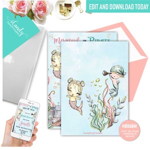 Gender Reveal Invitation, Mermaid or Pirate Invitation, Editable Instant Download image 2