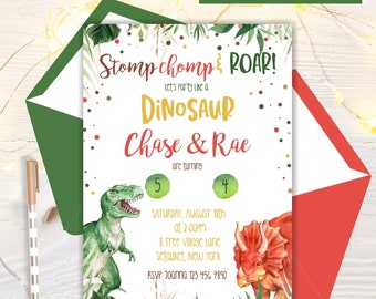 Dinosaurs Birthday Invitation, Dinosaur Party, Sibling Party, Instant Download, Editable and Printable