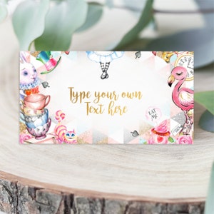 Alice in Wonderland Place Cards, ONEderland Tea Party Food Cards, Printable Place Card, Editable Instant Download,