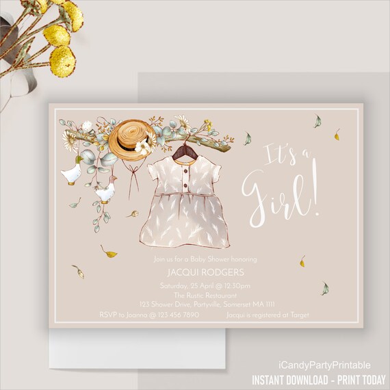 Baby Shower Invitation, Baby Girl, Baby Girl Baby Shower Invitation, Editable Instant Download, Il_570xn