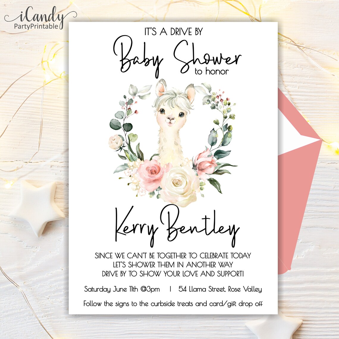 Llama Baby Shower Invitation Drive by Baby Shower Girl Baby Etsy