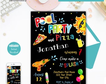 Pool Party Invitation, Boy, Pool Party, Instant Download, Editable,