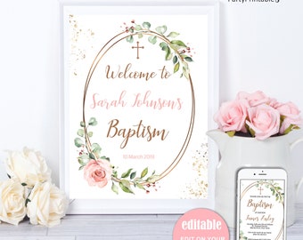 Baptism Welcome Sign, Editable Baptism Welcome Sign, Christening Welcome Sign, Printable