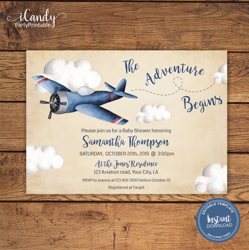 Airplane Baby Shower Invitation Boy Baby Shower the Etsy