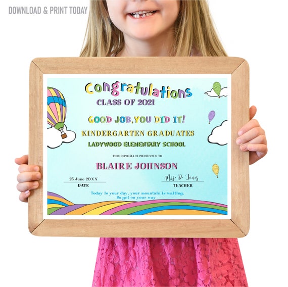 Editable Kindergarten Diploma, Any Grade, INSTANT DOWNLOAD, Printable Preschool Certificate, Graduation Diploma Il_570xn