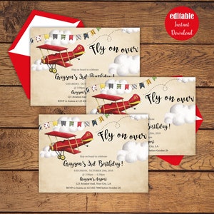 Airplane Invitation, Airplane Party Editable Invitation, Fly on over invite, Instant download image 4