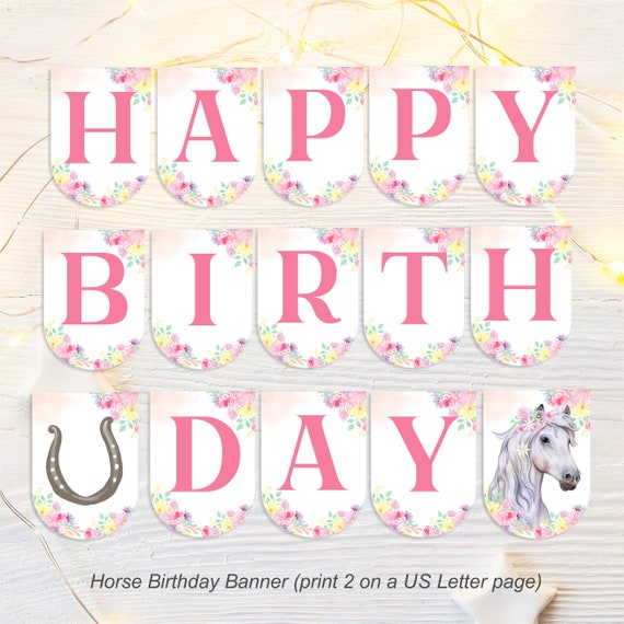 Printable Horse Birthday Banner, Cowgirl Birthday Party, Horse Happy Birthday Banner, Editable Banner, Instant Download Il_570xn