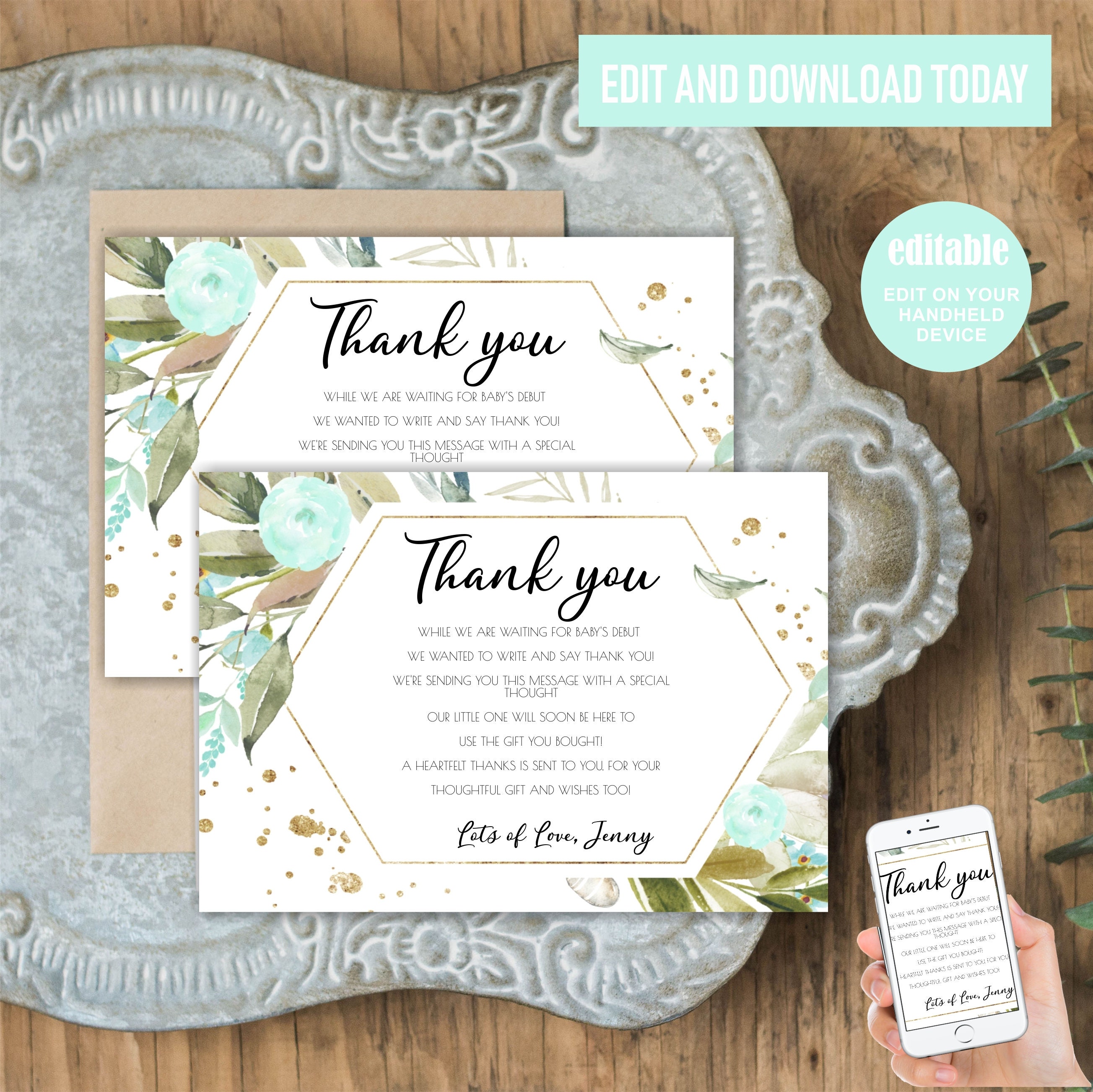 Oh Boy Baby Shower Thank You Cards Greenery Baby Shower  Etsy Throughout Template For Baby Shower Thank You Cards