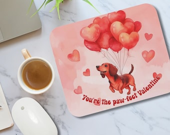 Dachshund Valentine Mouse Pad, Valentine Gift for Dog Lover, Valentine Office Decor, Dog Lover Gift, Mouse Pad Gift, Paw-Fect, Gift for Girl