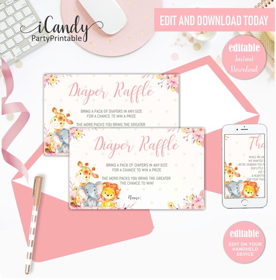 Safari Diaper Raffle, Elephant Diaper Raffle Editable Template, Diaper Raffle, Instant download Il_570xn