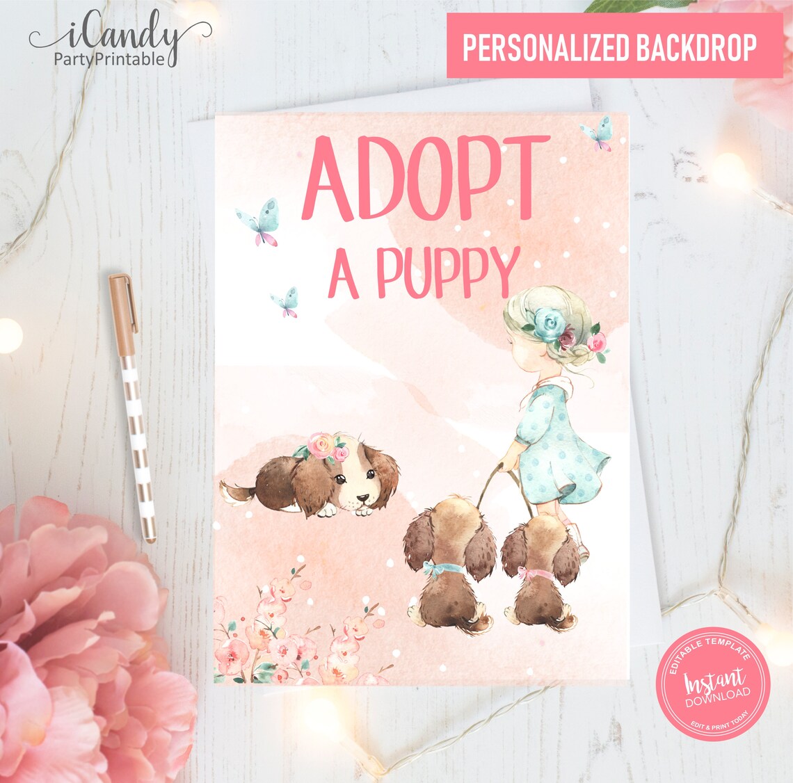 Adopt A Puppy Sign Printable Dog Birthday Party Puppy - Etsy