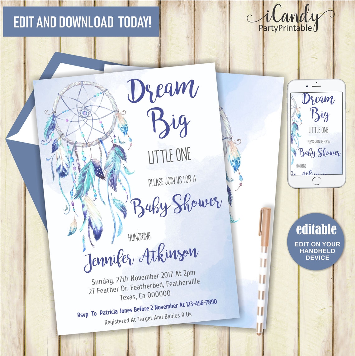 Boho Baby Boy Shower Invitation Dream Catcher Invitation Etsy
