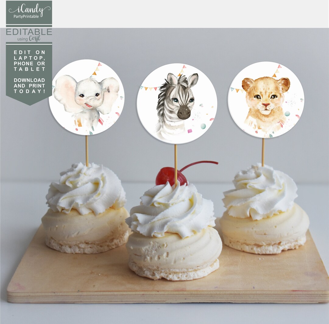 Party Animals Cupcake Toppers, Favor Tags, Birthday Party Decoration