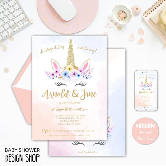unicorn baby shower invitations online