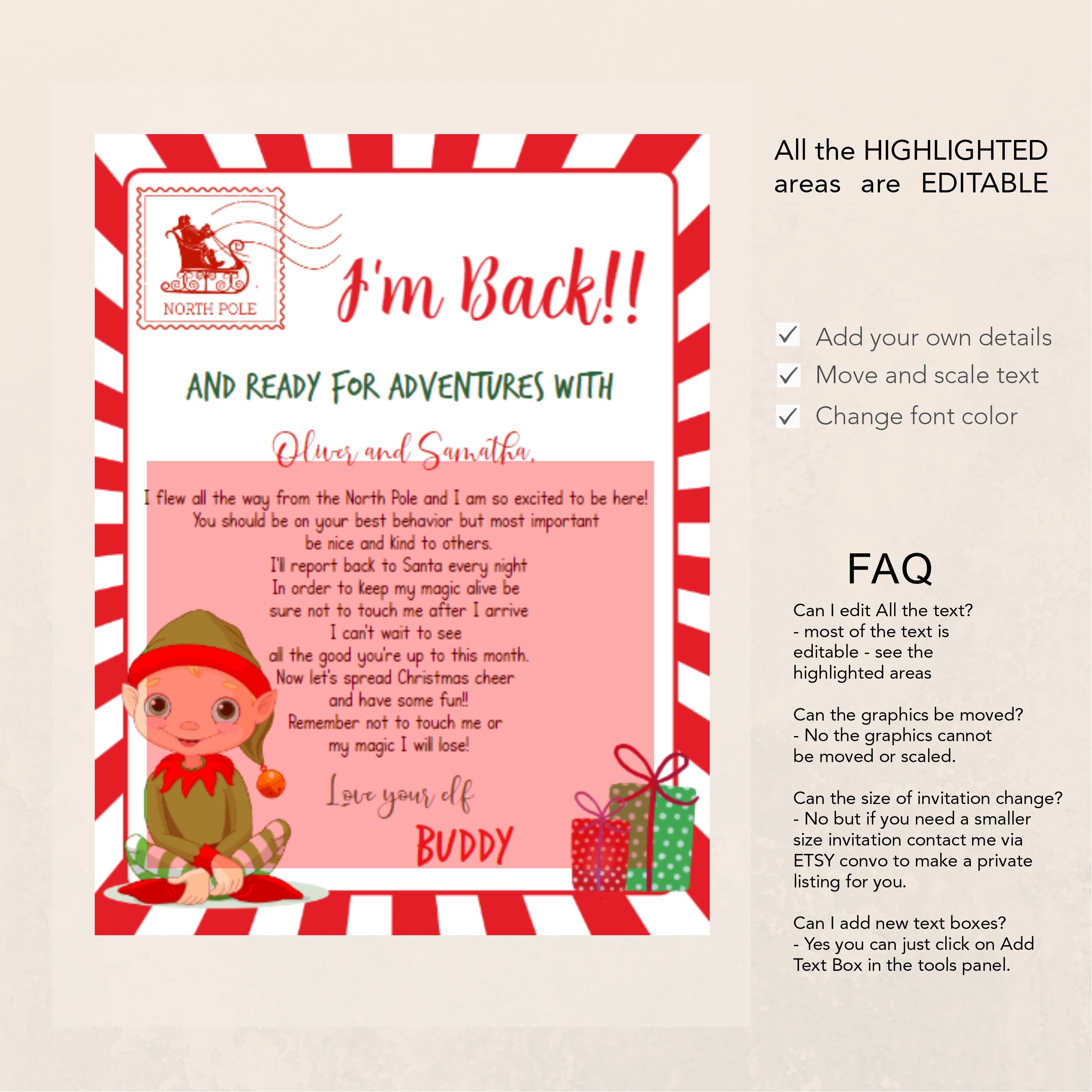 Elf Return Letter, Letter From the Elf, Santa North Pole Elf Return Letter, Letter From the Elf, Santa North Pole