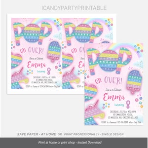 Pop It Birthday Invitation, Rainbow Pop It Fidget Toy, Unicorn Pop It, Pop on Over Birthday, Editable invitation, Instant Download, image 3