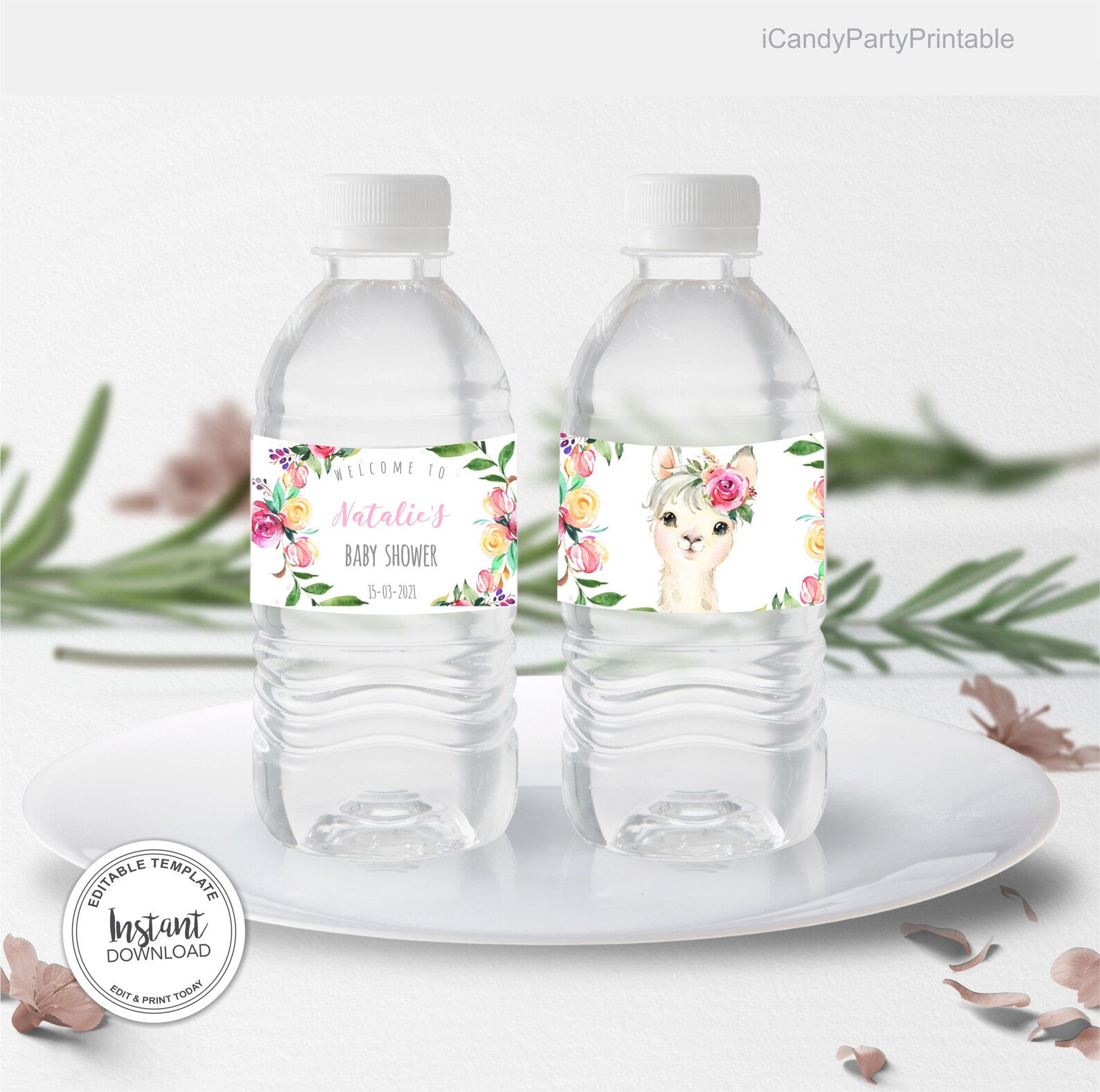 Llama Bottle Labels Llama Baby Shower Editable Printable | Etsy