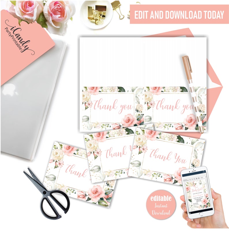 Thank You Card Floral Baby Shower Thank You Cards Floral Etsy