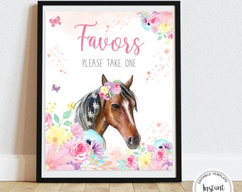 Horse Favor Sign, Birthday Favors, Horse Birthday Party, Editable Sign, Printable Instant Download,