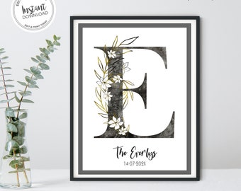 Family Name Sign, Printable Wall Art,  Anniversary Gift for Parents, Personalized Sign, Editable