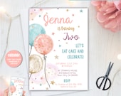 Balloon Birthday Invitation, Girl Balloon Party, Pink and Blue Printable Digital Invitation, Il_170x135