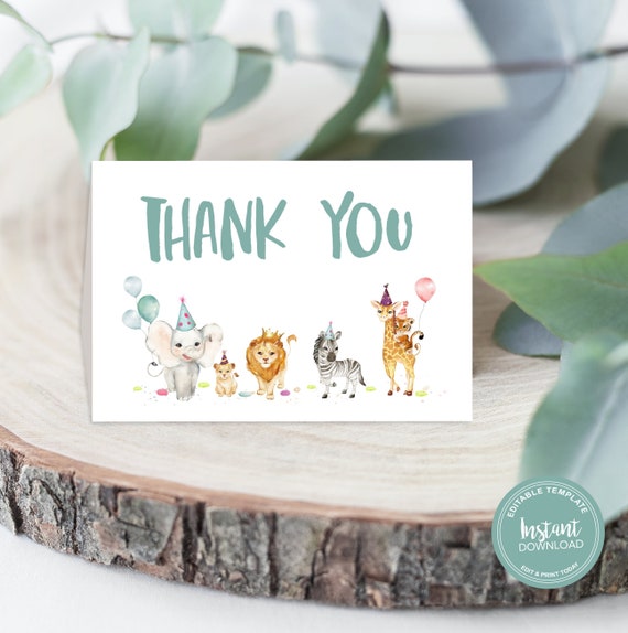 Thank you Cards, First Birthday Boy, Safari Thank You Cards for a 1st Birthday, Printable Instant Download Il_570xn