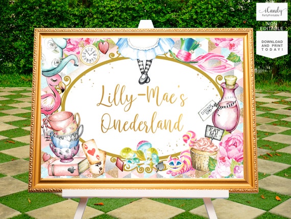 Editable Alice in Onederland Birthday Backdrop Alice in Wonderland