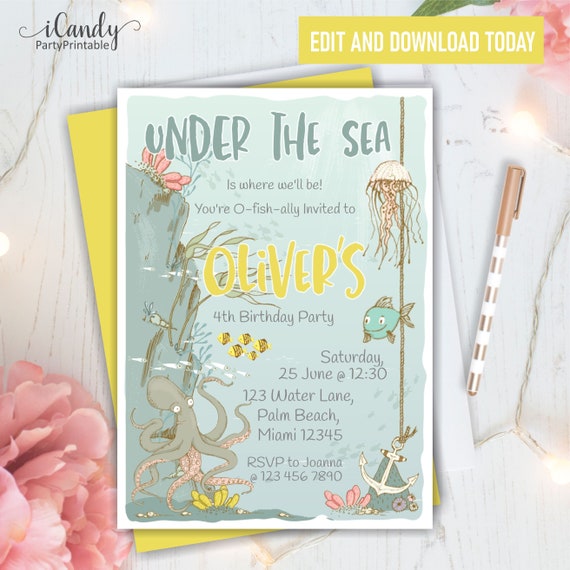 Birthday Invitations for Boys, Under the Sea, Printable Invitation, Il_570xn