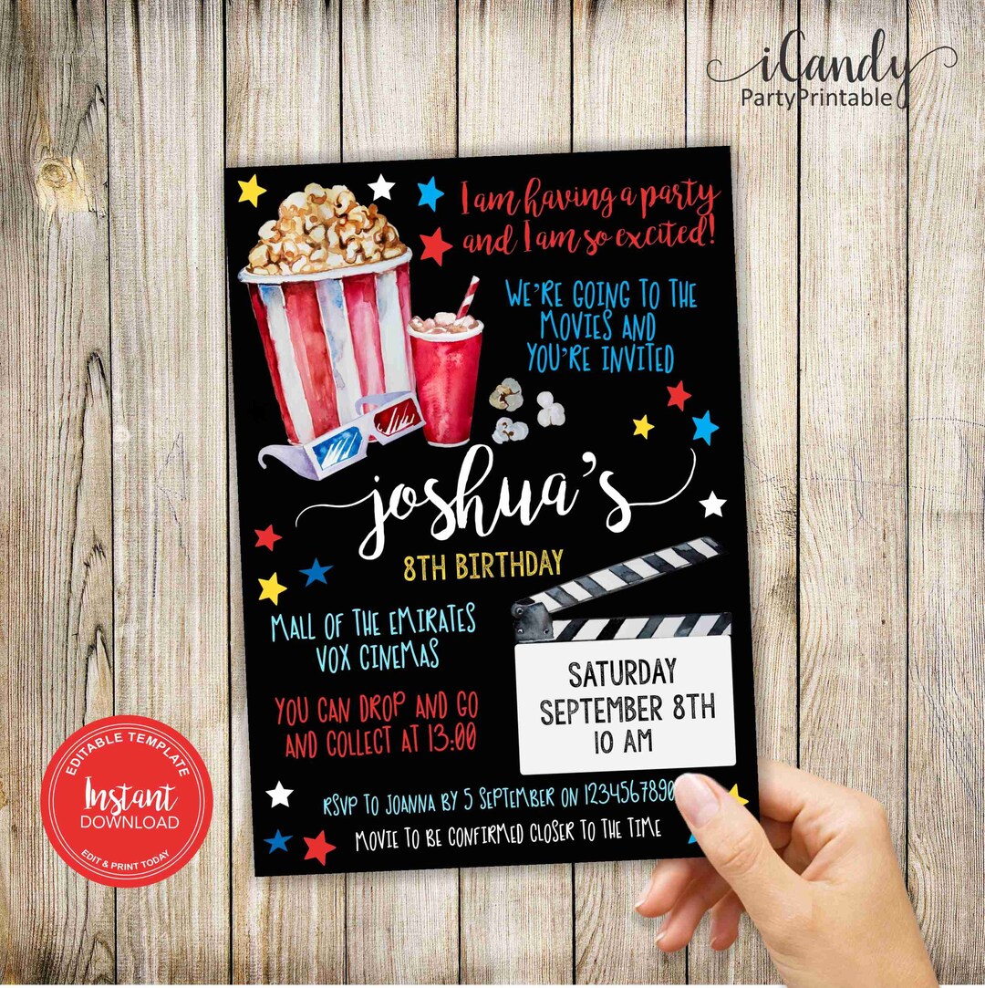movie-night-birthday-invitation-for-a-boy-cinema-invitation-editable-and-printed-by-you-instant-access-etsy for Free Printable Birthday Invitations Movie Theme Movie Night Birthday Invitation for a Boy, Cinema Invitation, Editable and Printed by You, Instant Access, - Etsy for Free Printable Birthday Invitations Movie Theme