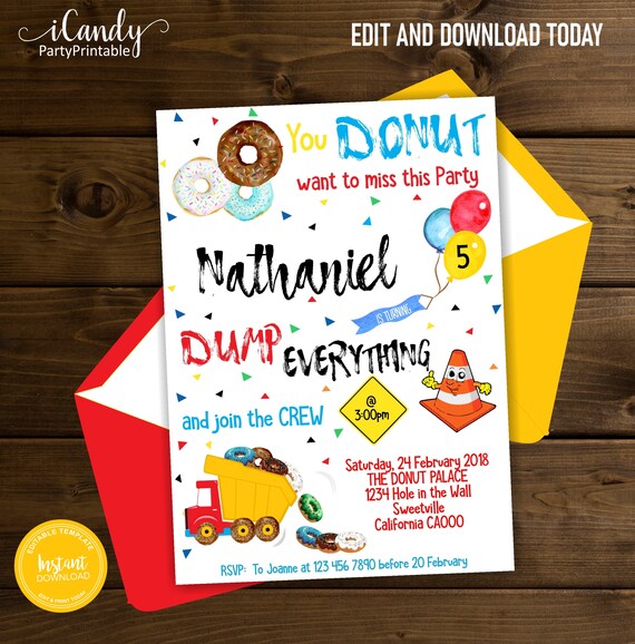 Construction Birthday Invitation, Construction Invitation for a Boy, Instant Download, Editable Il_570xn