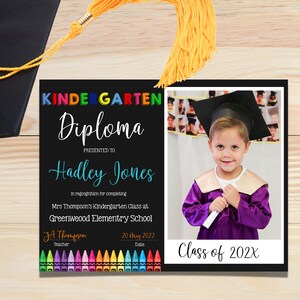 Kindergarten Graduation Diploma, Graduation Certificate with Photo, Preschool Certificate Template, INSTANT DOWNLOAD