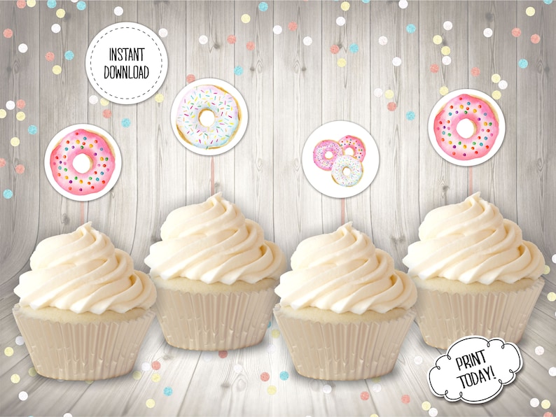 INSTANT DOWNLOAD Donut Cupcake Toppers Girl Donut Birthday Etsy